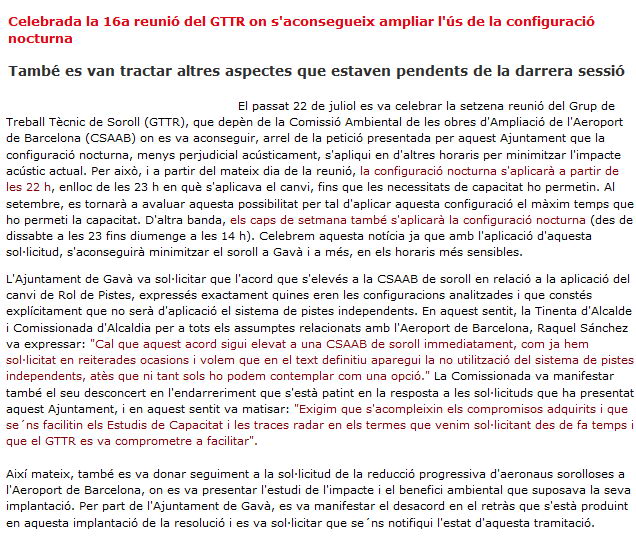 Noticia publicada en la web de la OMSA sobre la reunin 16 del GTTR del aeropuerto de Barcelona-El Prat (24 de Julio de 2009)
